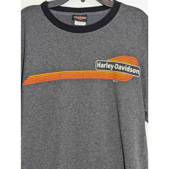 Harley-Davidson Men's Elongated Orange Bar & Shield Charcoal T-Shirt Size M - Picture 2 of 6